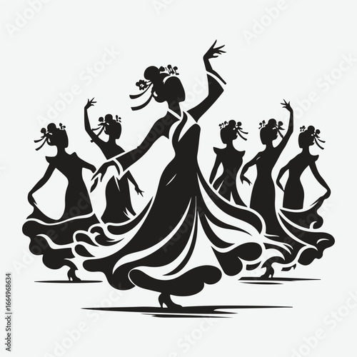 silhouette of Asian classical dancing girls