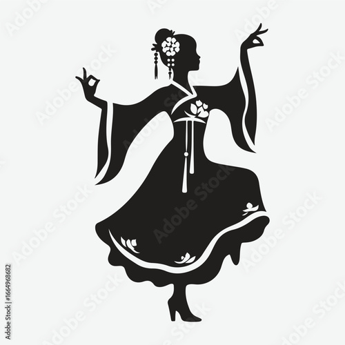 silhouette of Asian classical dancing girls