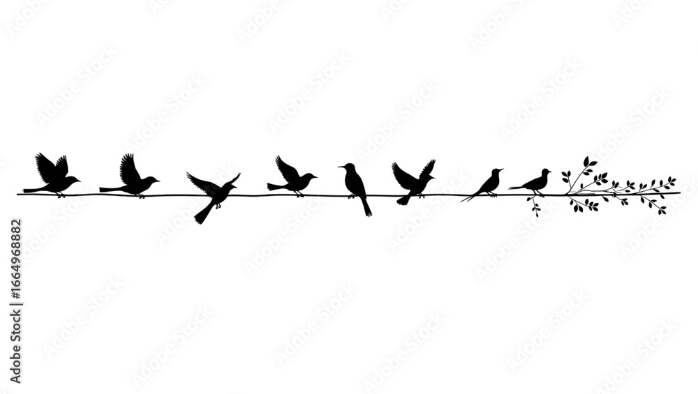 Obraz premium Minimal Bird Silhouettes Vector – Isolated on White Background