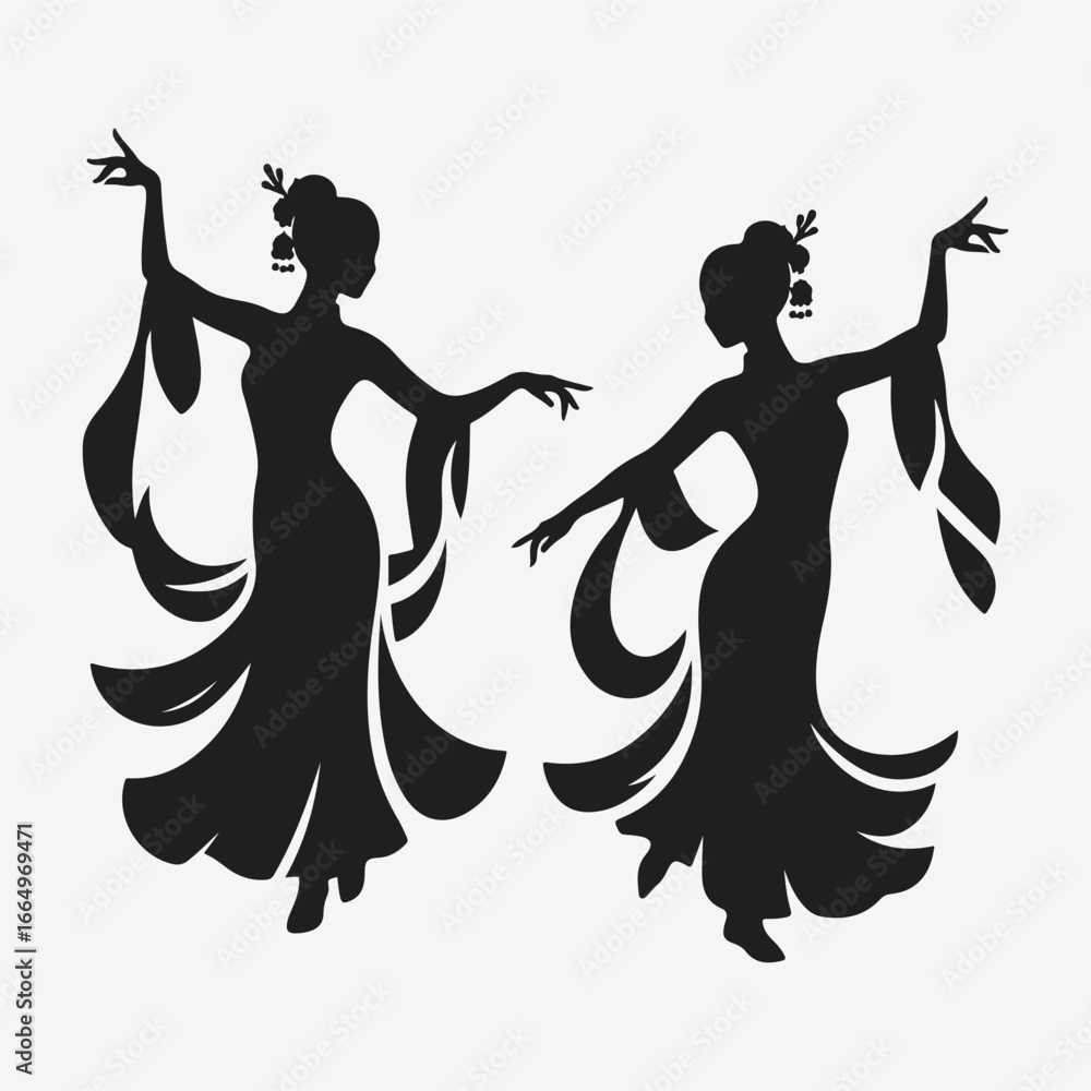 Fototapeta premium silhouette of Asian classical dancing girls