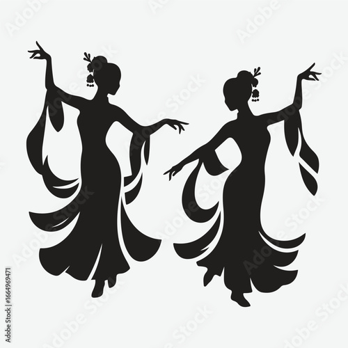 silhouette of Asian classical dancing girls