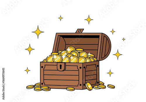 Overflowing Wooden Treasure Chest with Gleaming Gold Coins
