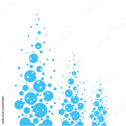 Three stylized bubble trees with varying heights and sizes of light blue circles
