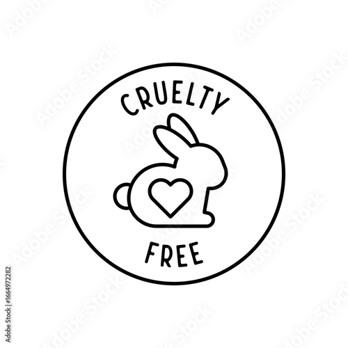 Cruelty free round label vector icon with bunny and heart outline design