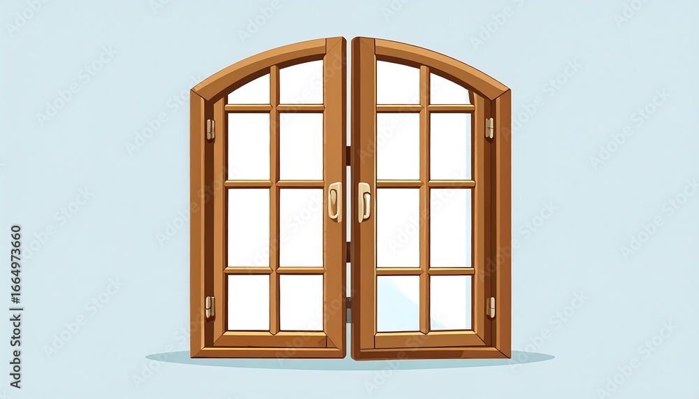 Obraz premium Wooden arched window, divided