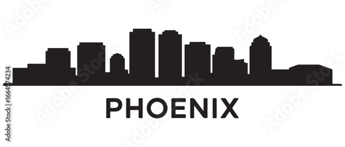 Phoenix City Arizona Skyline Silhouette Cityscape Vector. Vector black silhouette. with white background