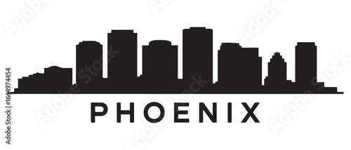 Phoenix City Arizona Skyline Silhouette Cityscape Vector. Vector black silhouette. with white background