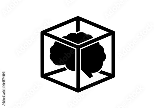 Fixed Mindset Psychology Icon with Brain Contained in a Rigid Box
