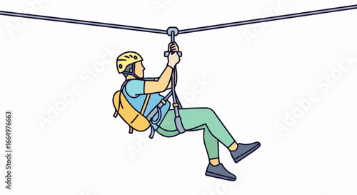 Adventurous person ziplining through the air, enjoying outdoor sports.
