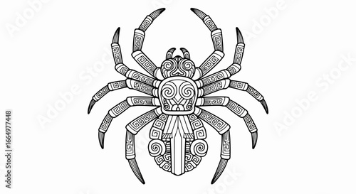 Intricate black and white spider illustration for design purposes.
