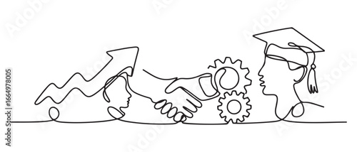 Continuous one line drawing Recruitment Process concept. Single line draw design vector graphic illustration. Vector black silhouette. with white background
