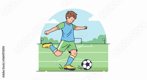 Soccer player in action kicking the ball on the field.