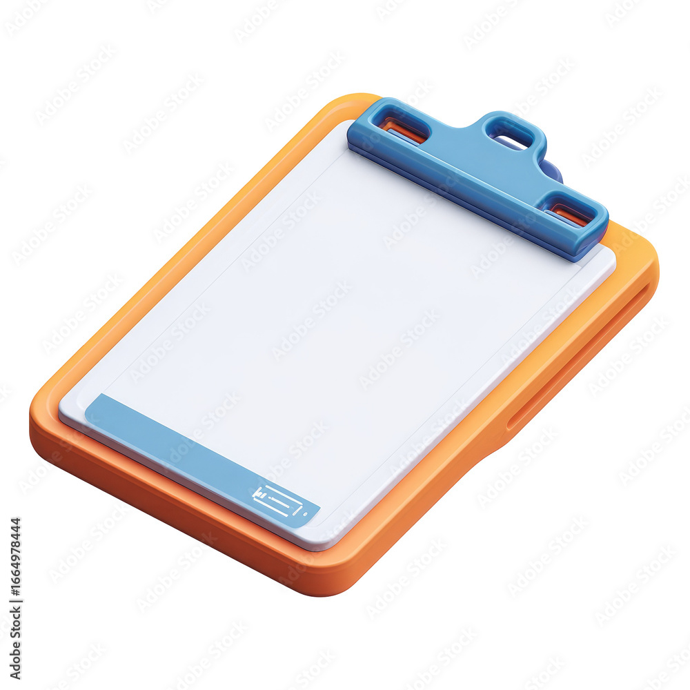 Fototapeta premium 3D illustration of an orange clipboard with a blank white sheet