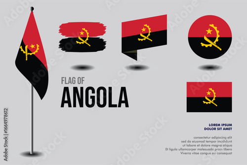 Set of Angola flag in 5 designs