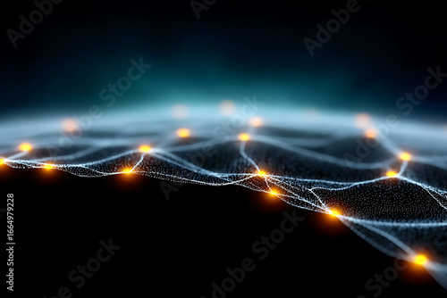 Wallpaper Mural Abstract digital landscape with glowing nodes and flowing light patterns Torontodigital.ca