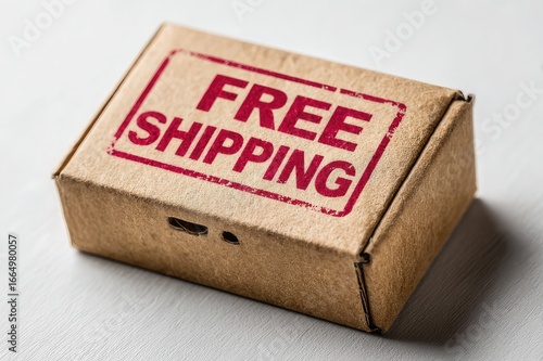 Cardboard package with bold red stamp text 