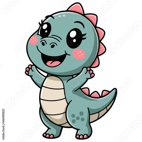 A happy and smileing cartoon t-rex baby dinosaur islotad on white background.