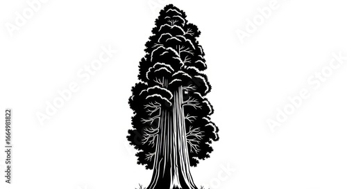 Black and White Tree Silhouette Illustration with Tall Evergreen Tree Design