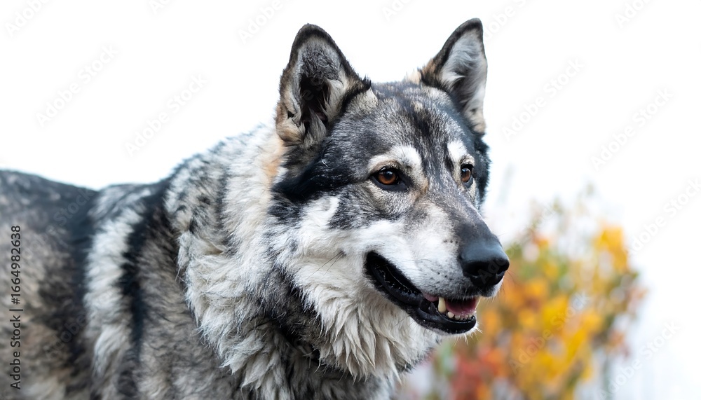 Obraz premium A close-up profile view of a captivating dog, showcasing its striking gray and white fur pattern.