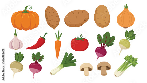 Fresh Vegetable Collection Farm-Fresh Produce Illustrations