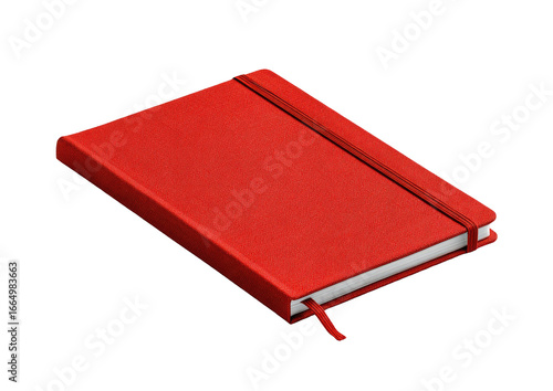 Red notebook, closed, lying flat