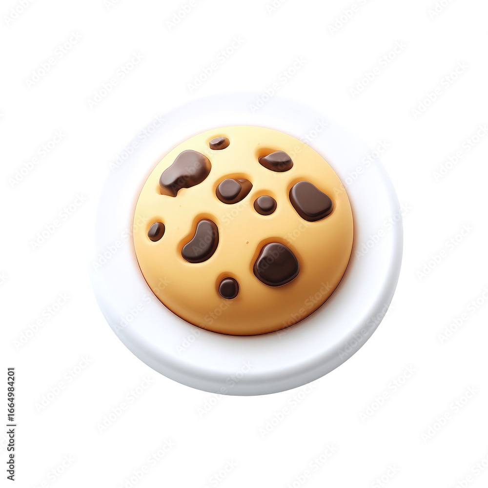 Obraz premium Round, light-brown cookie with dark brown spots, on a white plate