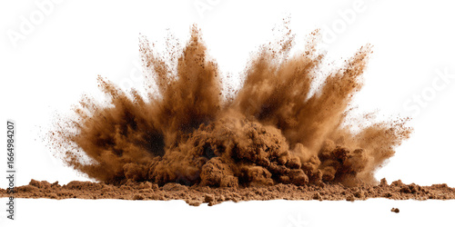 A powerful explosion of brown dirt erupting outward