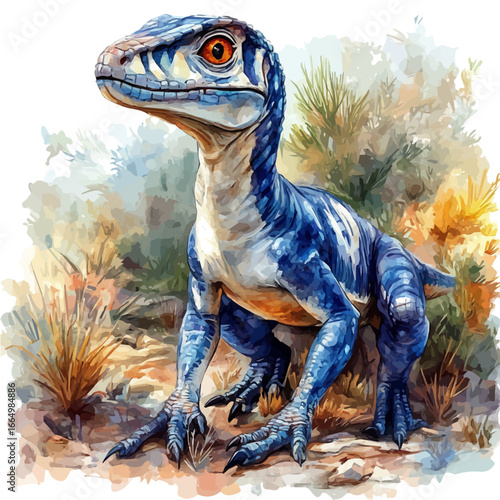 Velociraptor, watercolor vector, isolated on a white background.