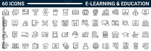 E-learning and Education line icons set. Pictograms and infographics for mobile apps and web. editable stroke. full vector.