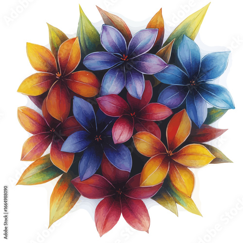 Tropical Flowers, watercolor illustration vector, isolated on a white background.