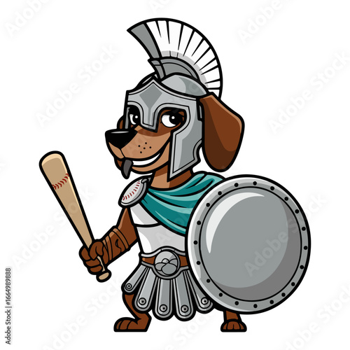 Cartoon dog Roman Soldier Or Gladiator Character With Sword And Shield, Gladiator, Soldier, Warrior