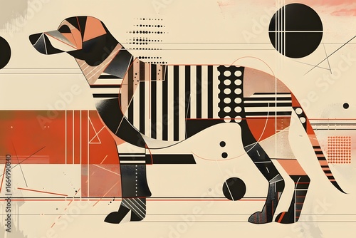 the geometric dog in abstract dog minimal dog art is a modern dog illustration blending cubist dog and bauhaus style dog with stylized dog abstract animal patterns