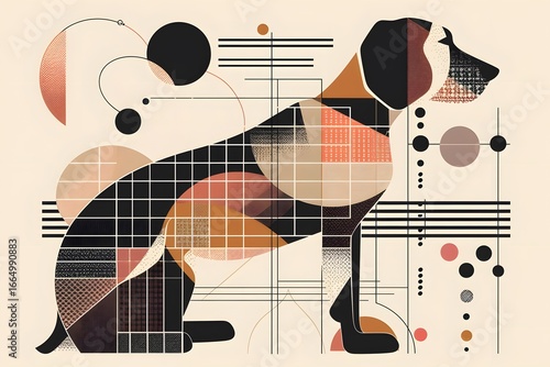 the geometric dog in abstract dog minimal dog art is a modern dog illustration blending cubist dog and bauhaus style dog with stylized dog abstract animal patterns