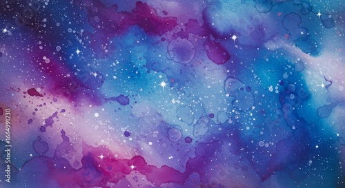 An artistic and ethereal interpretation of a galaxy, painted in a vibrant watercolor style. This beautiful abstract background is perfect for creative, spiritual, or educational projects