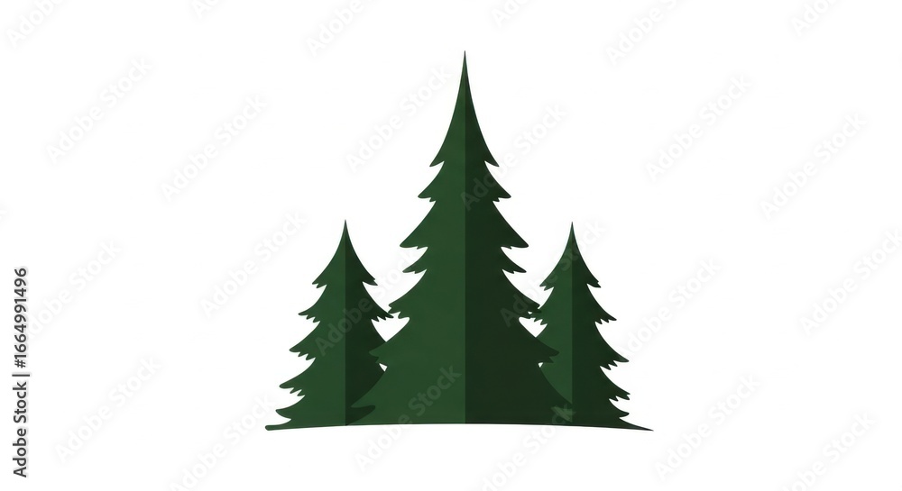 Obraz premium Green Pine Trees Forest Scene on White Background