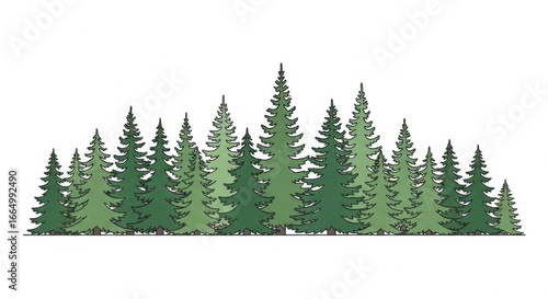 Illustration of Green Pine Trees Forest on White Background