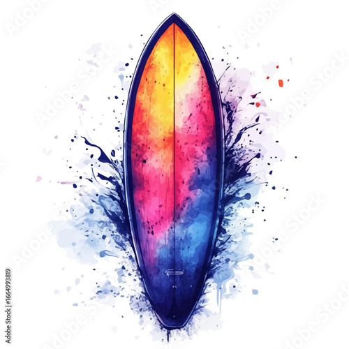 watercolor of Surfboard, vector, isolated on a white background.