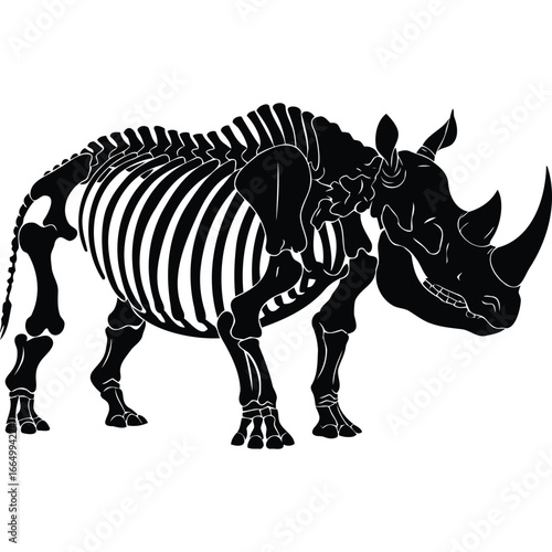 Rhino Skeleton Black Silhouette Illustration rhinoceros bones animal wildlife mammal anatomy zoology biology science nature vector graphic