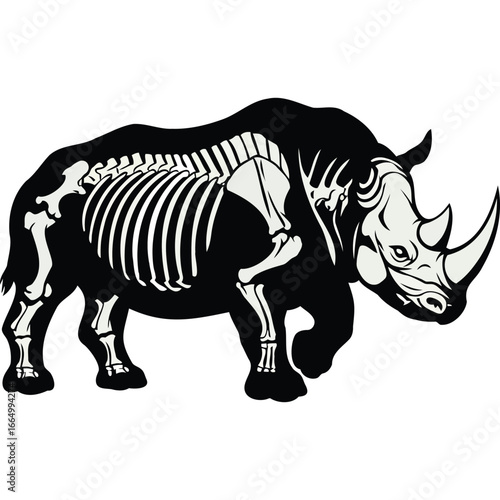 Rhino Skeleton Silhouette Vector Illustration rhinoceros bones animal wildlife nature anatomy zoology biology science black and white monochrome
