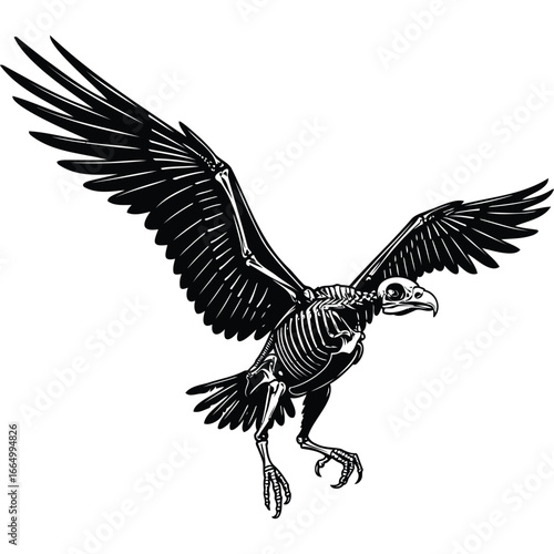 Vulture Skeleton Wings Flight Bird Anatomy gothic black and white vector illustration graphic design tattoo logo poster art animal wildlife