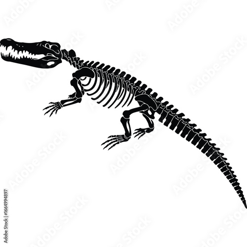 Alligator Skeleton Black Silhouette Illustration bones reptile black and white vector graphic anatomy zoology paleontology prehistoric dinosaur