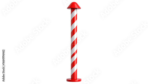A red and white striped pole stands tall, creating a festive and whimsical atmosphere, perfect for holiday decorations or playful settings.