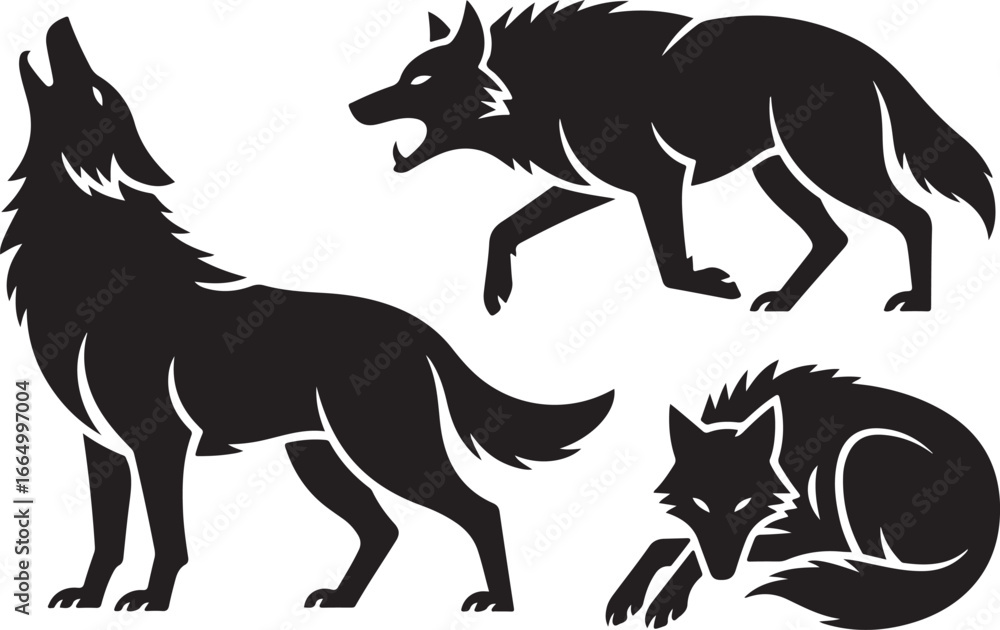 Obraz premium Howling Wolf Silhouette Vector ArtWild Wolves Howling Illustration DesignWolf Pack Silhouette Animal Artwork