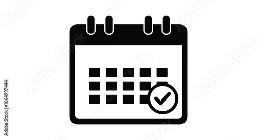 A simple black and white calendar icon with a checked date