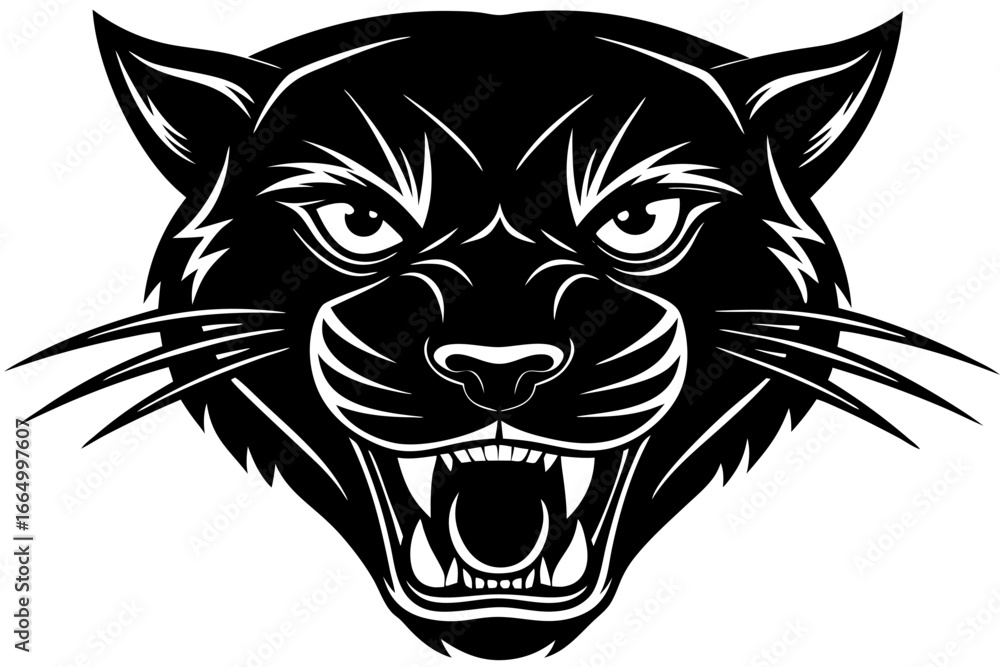 Fototapeta premium Fierce Black Panther Head Mascot Logo – Aggressive Roaring Wild Cat Illustration