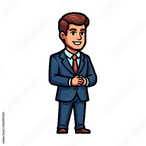 Cartoon illustration of a confident businessman in a suit.