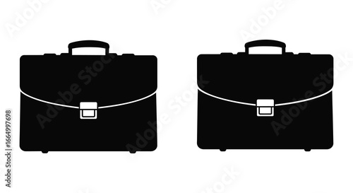 Two black briefcases with silver clasps and handles on white background