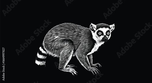 Ring tailed Lemur in Elegant Black and White Wildlife Stock Photo
