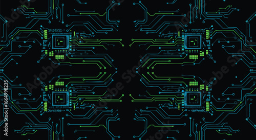 Abstract Circuit Board Pattern Technology Background Green and Blue PCB Texture