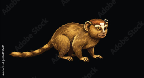 Adorable Golden Brown Marmoset Monkey on Black Background Wildlife Stock Photo